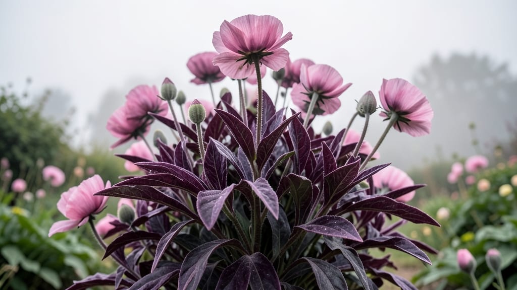 Oriental Poppy Purple Bush for Textural Contrast