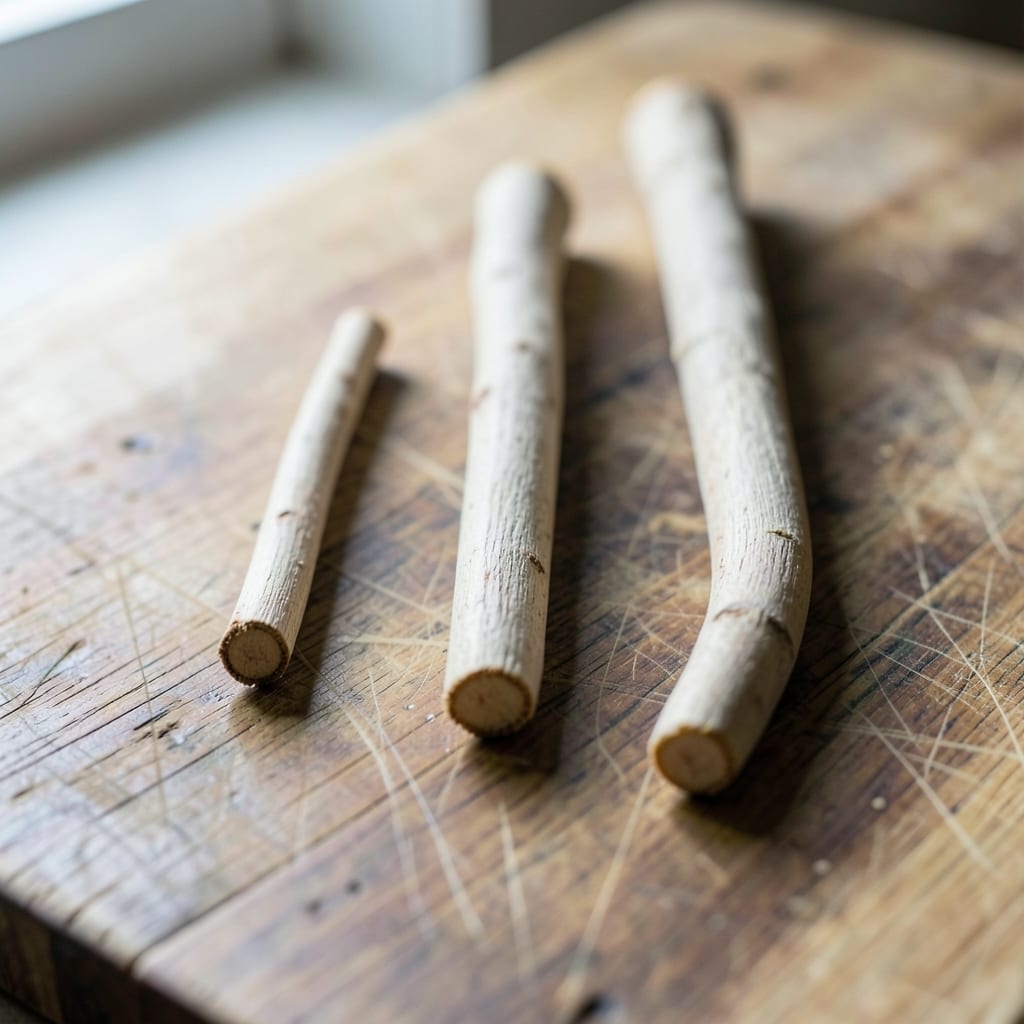 Three chops of different thickness, ready to be tested